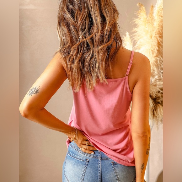 #9 Layering Pink Lace V-Neck Spaghetti Strap Layer Cami - Picture 2 of 4